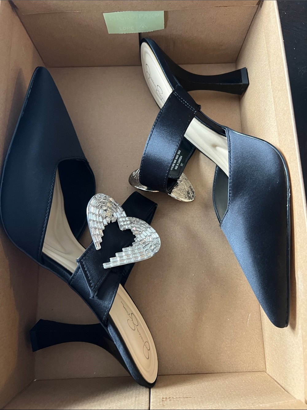 Jessica Simpson Black Satin Pointed Toe Heels with Crystal Buckle Accent - Picture 6 of 6